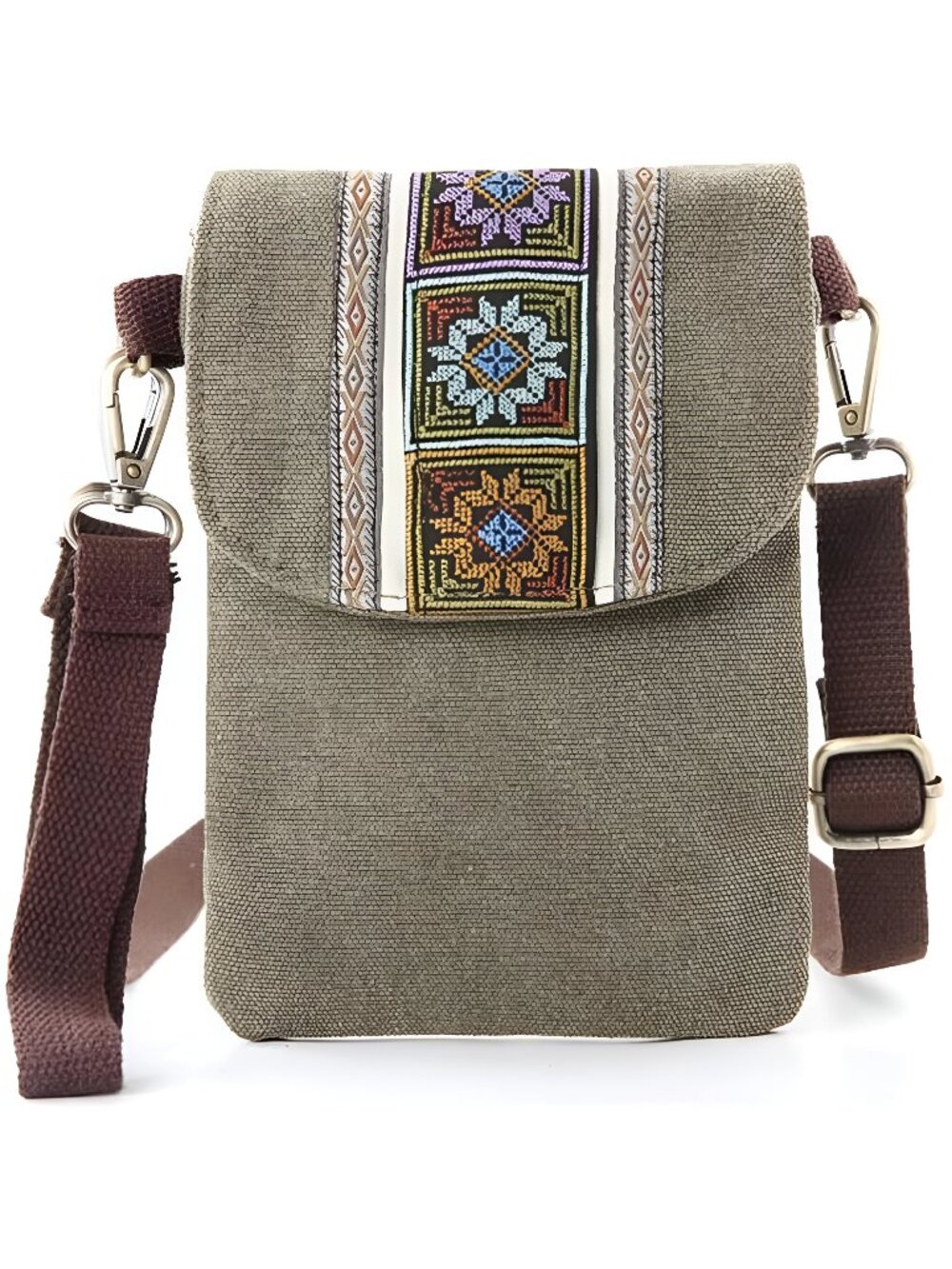 Vintage Embroidered Canvas Flip Small Crossbody Bag Cell Phone Pouch